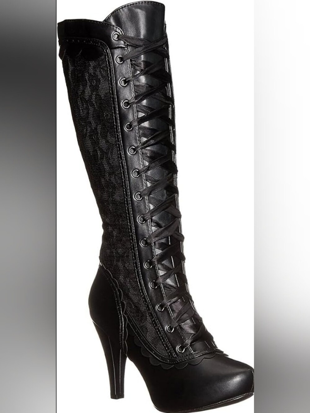 Ellie Black Lace Victorian "Mary 414" Lace Up Heeled Boots